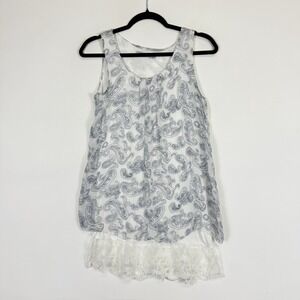 Tendenze Paisley Lace Hem Tank Top Womens Small White Blue Boho Fairy Shabby‎